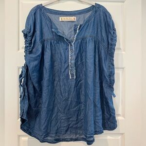We the Free S Blue Denim Oversized Boho Top